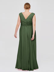 Col en V Mousseline Robe avec Mancheron Olive Verte Grande Taille