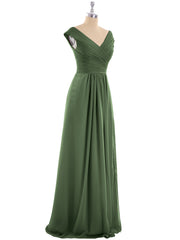 Col en V Mousseline Robe avec Mancheron Olive Verte Grande Taille