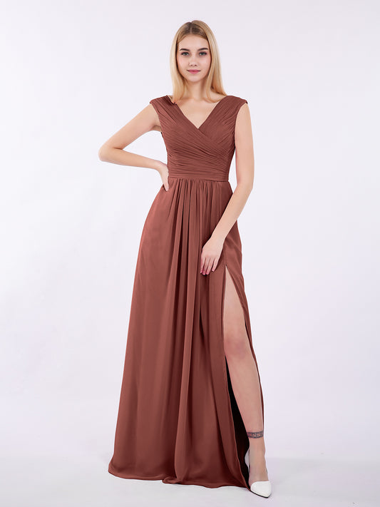 Col en V Mousseline Robe avec Mancheron terracotta