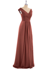Col en V Mousseline Robe avec Mancheron terracotta Grande Taille