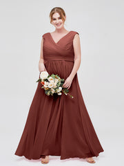 Col en V Mousseline Robe avec Mancheron terracotta Grande Taille