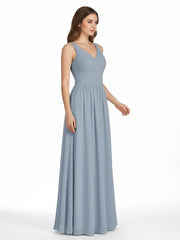 Col en V Maxi Mousseline Robees avec Dos Zippé Bleu Poudré