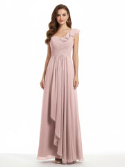 Une Epaule Longue Robe Demoiselle d'honneur Rose Poudré