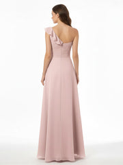 Une Epaule Longue Robe Demoiselle d'honneur Rose Poudré