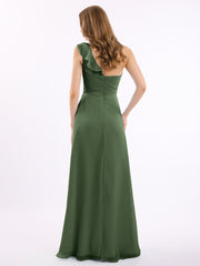 Une Epaule Longue Robe Demoiselle d'honneur Olive Verte Grande Taille