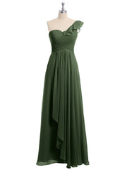 Une Epaule Longue Robe Demoiselle d'honneur Olive Verte Grande Taille