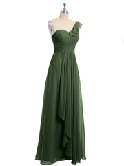 Une Epaule Longue Robe Demoiselle d'honneur Olive Verte Grande Taille