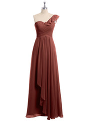 Une Epaule Longue Robe Demoiselle d'honneur terracotta Grande Taille