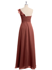 Une Epaule Longue Robe Demoiselle d'honneur terracotta Grande Taille