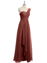 Une Epaule Longue Robe Demoiselle d'honneur terracotta Grande Taille