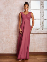 Robe Trapèze Plissée en Mousseline à Col en V Sans Manches Cannelle Rose