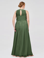 Col d'Illusion Pleine Longueur Robe Demoiselle d'honneur Olive Verte Grande Taille