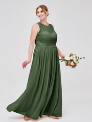 Col d'Illusion Pleine Longueur Robe Demoiselle d'honneur Olive Verte Grande Taille