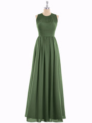Col d'Illusion Pleine Longueur Robe Demoiselle d'honneur Olive Verte Grande Taille