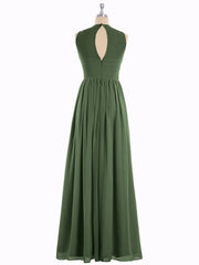Col d'Illusion Pleine Longueur Robe Demoiselle d'honneur Olive Verte Grande Taille