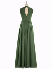 Col d'Illusion Pleine Longueur Robe Demoiselle d'honneur Olive Verte