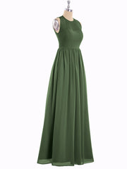 Col d'Illusion Pleine Longueur Robe Demoiselle d'honneur Olive Verte