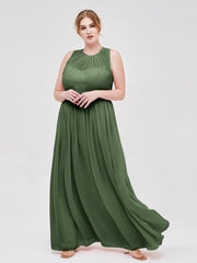 Col d'Illusion Pleine Longueur Robe Demoiselle d'honneur Olive Verte Grande Taille