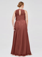 Col d'Illusion Pleine Longueur Robe Demoiselle d'honneur terracotta Grande Taille