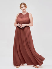 Col d'Illusion Pleine Longueur Robe Demoiselle d'honneur terracotta Grande Taille