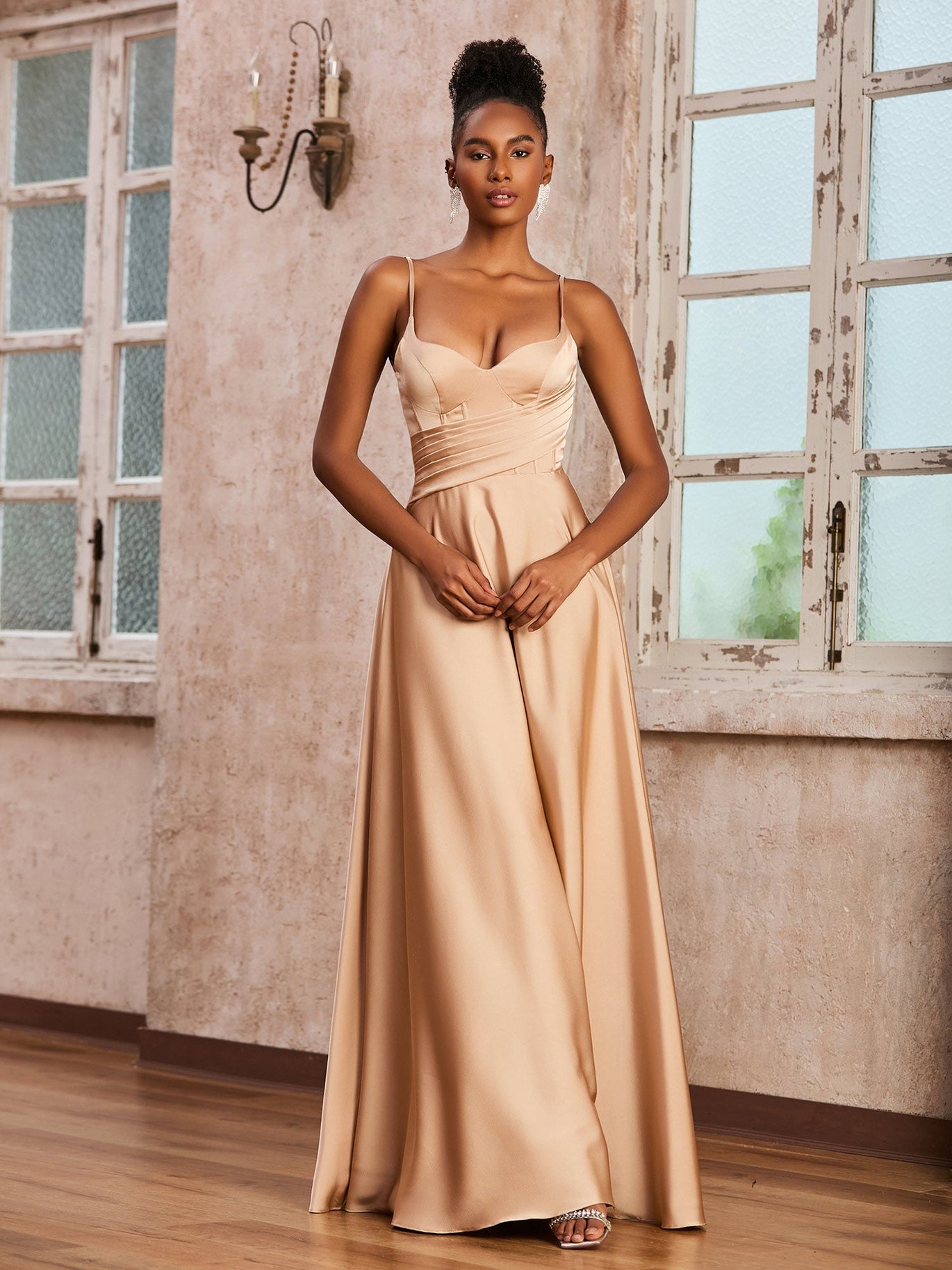 Robe Bustier Robe De Soiree Champagne Robe En Satin Extensible