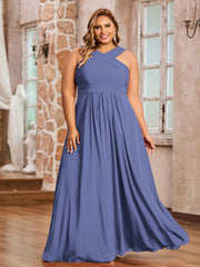 Bretelles Croisées Mousseline Robe avec Taille Empire Pervenche Grande Taille
