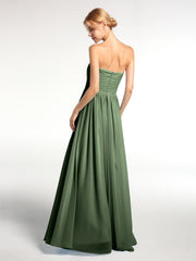 Robes Sans Bretelles Col en Cœur Mousseline Olive Verte Grande Taille