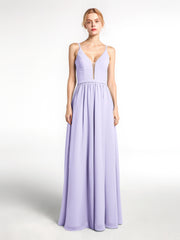 Robe en Mousseline Simple à Bretelles Spaghetti avec Encolure Crantée Lilas