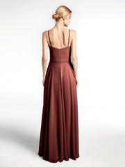 Robe en Mousseline Simple à Bretelles Spaghetti avec Encolure Crantée terracotta Grande Taille