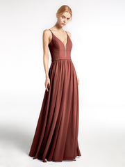 Robe en Mousseline Simple à Bretelles Spaghetti avec Encolure Crantée terracotta Grande Taille