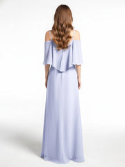Robe Longue Et Volantée à Épaules Dénudées avec Volants Recouverts Lavande