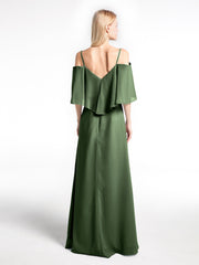 Robe Longue Et Volantée à Épaules Dénudées avec Volants Recouverts Olive Verte Grande Taille