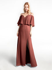 Robe Longue Et Volantée à Épaules Dénudées avec Volants Recouverts terracotta Grande Taille