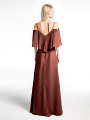 Robe Longue Et Volantée à Épaules Dénudées avec Volants Recouverts terracotta Grande Taille