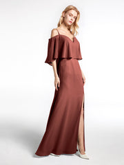 Robe Longue Et Volantée à Épaules Dénudées avec Volants Recouverts terracotta Grande Taille