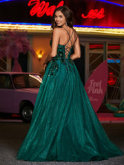 Robe Appliquée Florale en Tulle à Bretelles Spaghetti Vert Foncé