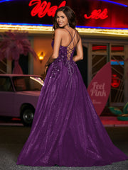 Robe Appliquée Florale en Tulle à Bretelles Spaghetti Raisin Grande Taille