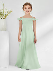 Robes de Demoiselle d'Honneur Junior en Mousseline à A-ligne Hors de l'Épaule Sauge Poudrée