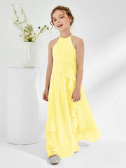 Robes de Demoiselle d'Honneur Junior à Décolleté Licou avec Ceinture Citron