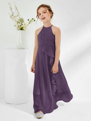 Robes de Demoiselle d'Honneur Junior à Décolleté Licou avec Ceinture Plum