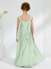 Robes de Demoiselle d'Honneur Junior Plissées A-ligne à Col en V Sauge Poudrée