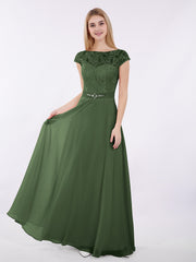 Mancherons Mousseline Robe avec Ceinture Olive Verte Grande Taille