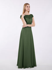 Mancherons Mousseline Robe avec Ceinture Olive Verte Grande Taille