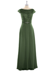 Mancherons Mousseline Robe avec Ceinture Olive Verte Grande Taille