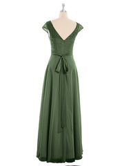 Mancherons Mousseline Robe avec Ceinture Olive Verte Grande Taille