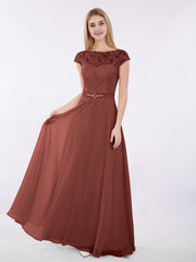 Mancherons Mousseline Robe avec Ceinture terracotta Grande Taille