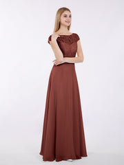 Mancherons Mousseline Robe avec Ceinture terracotta Grande Taille