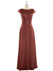 Mancherons Mousseline Robe avec Ceinture terracotta Grande Taille