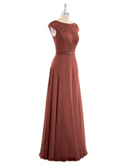 Mancherons Mousseline Robe avec Ceinture terracotta Grande Taille
