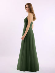 Sapghetti Bretelle Longue Tulle Robe Avec Cœur Olive Verte